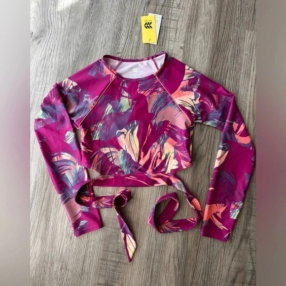 TARGET ALL IN MOTION LONG SLEEVE CROPPED SWIM TOP WITH TIE WAIST SIZE SMALL - Picture 1 of 4